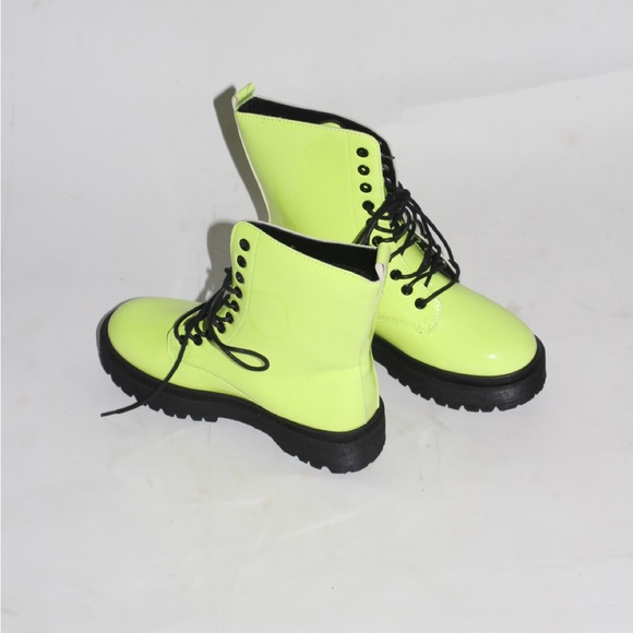 Neon Green Women's Lace-Up Boots - Picture 3 of 4